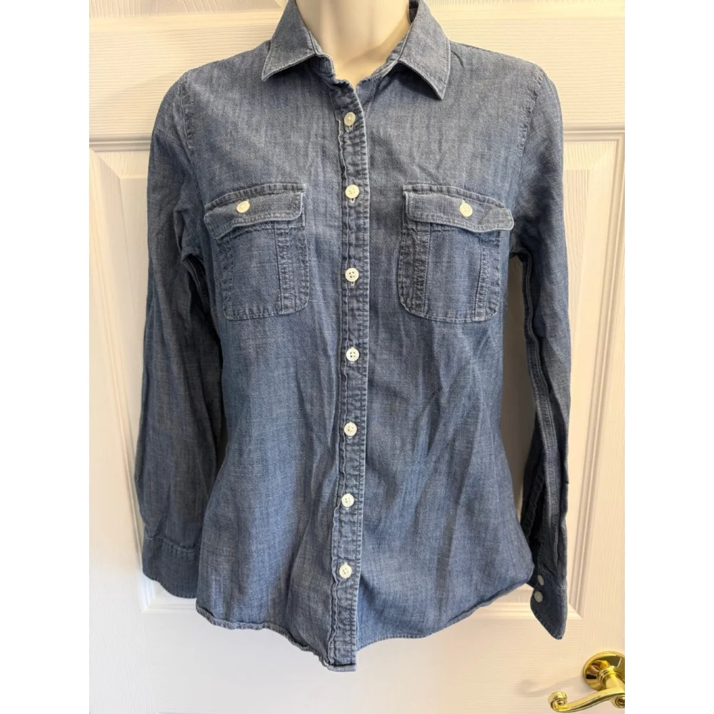 J.Crew Chambray Perfect Shirt long sleeves button tabs XS